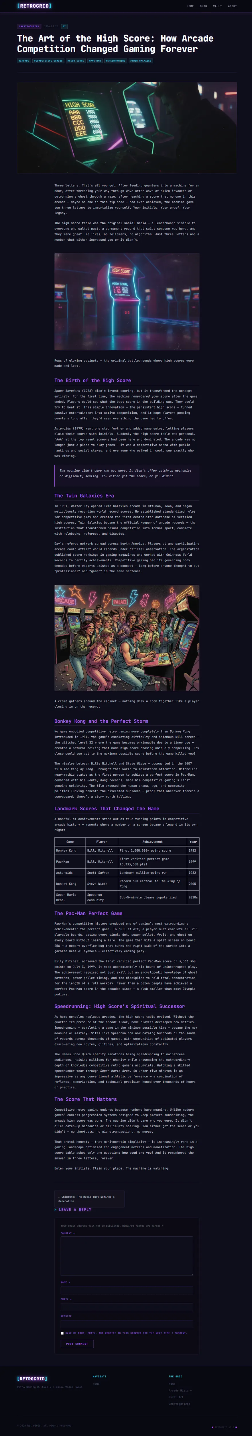 Retro gaming blog article with a generated featured image, written and published autonomously by the foenix agent